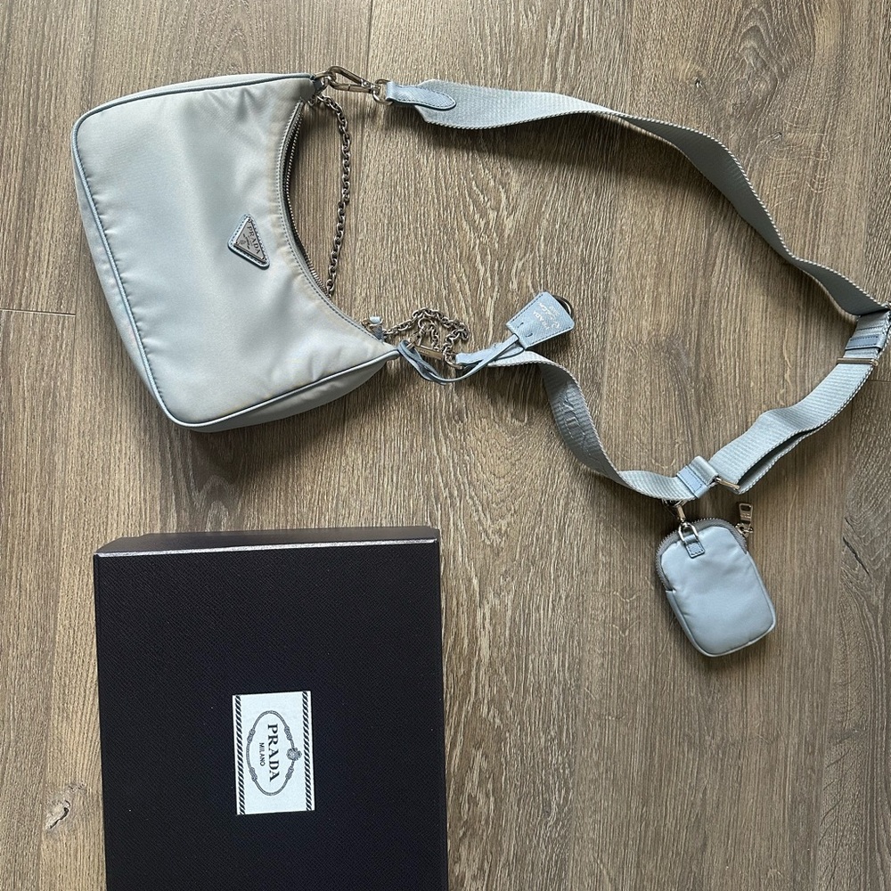 Prada Gray Shoulder Bag with Chain Strap